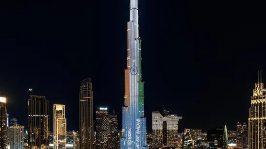 Before PM Modi's speech at the World Government Summit, Burj Khalifa was illuminated