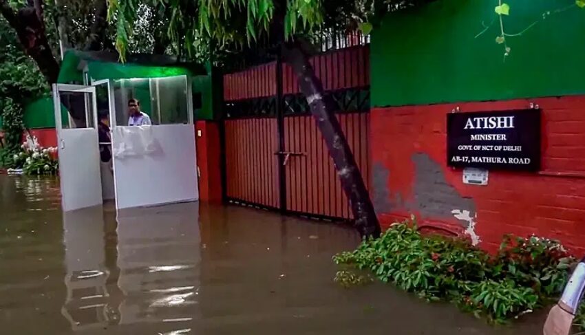  Minister Atishi’s Bungalow, Lane Outside Flooded in Record June Rain