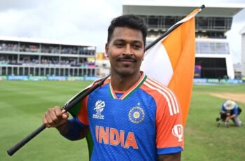 Hardik Pandya in action during T20 World Cup