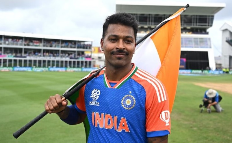 Hardik Pandya in action during T20 World Cup
