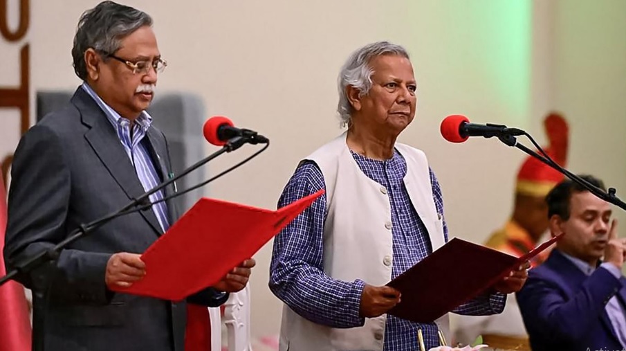 Muhammad Yunus sworn in as head of Bangladesh's interim government, forming a Cabinet of 16 members mainly from civil society and student leaders.