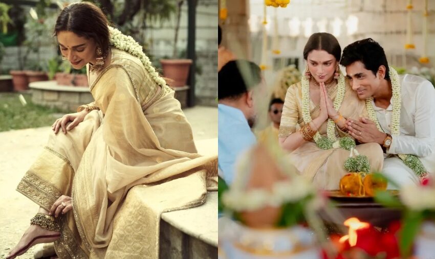  Aditi Rao Hydari and Siddharth Wed in Sabyasachi Attire at 400-Year-Old Wanaparthy Temple