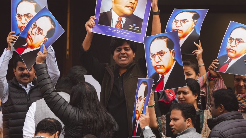  Ambedkar Row: Congress Hits Back at BJP Over Soros Edit in Protest Picture